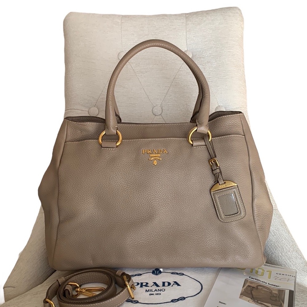 Prada Taupe Leather Tote Bag